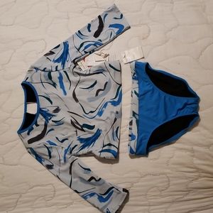 Zella Swim Girls 2 piece long sleeve crop. Rashguard style, bikini, Size 16
